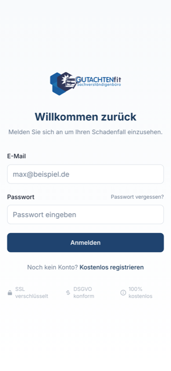 SchadenPilot Anmeldung