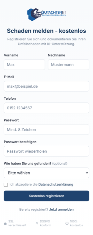 SchadenPilot Registrierung