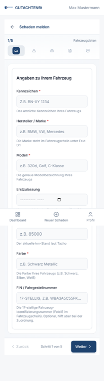 SchadenPilot Fahrzeugdaten eingeben